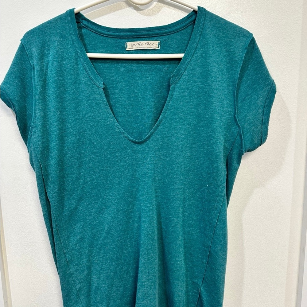 We The Free Teal Short Sleeve V-Neck Top